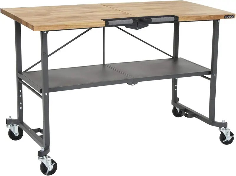 COSCO SmartFold Butcher Block Workbench — 700-Lb Load Capacity, Gray Surface Finish