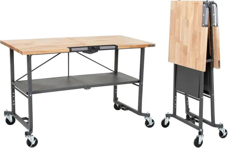 COSCO SmartFold Butcher Block Workbench — 700-Lb Load Capacity, Gray Surface Finish