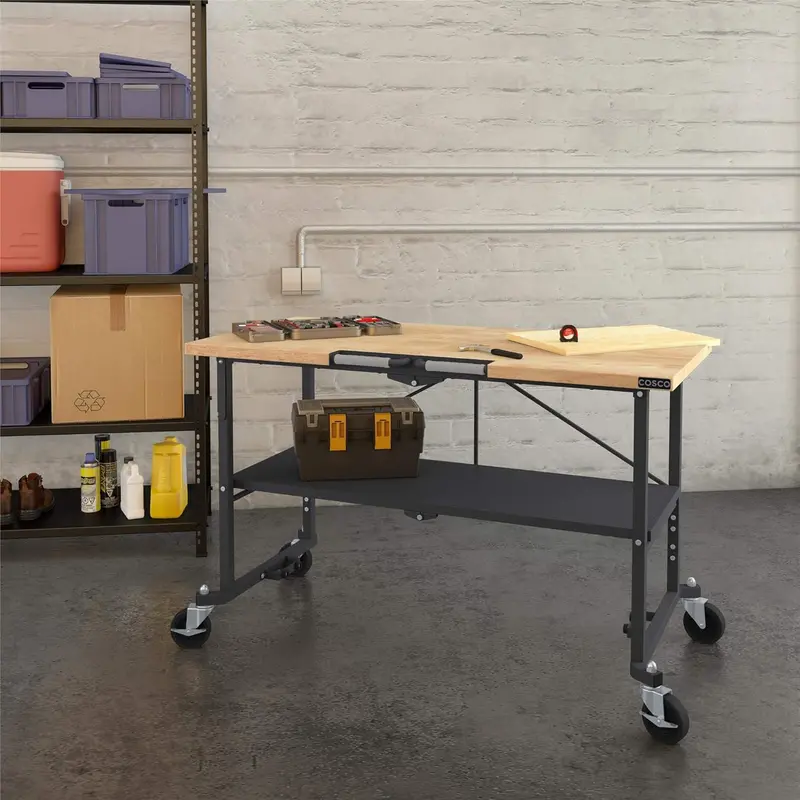 COSCO SmartFold Butcher Block Workbench — 700-Lb Load Capacity, Gray Surface Finish