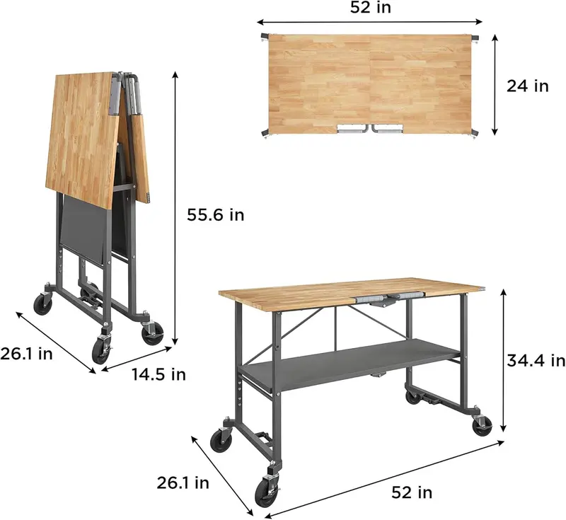 COSCO SmartFold Butcher Block Workbench — 700-Lb Load Capacity, Gray Surface Finish