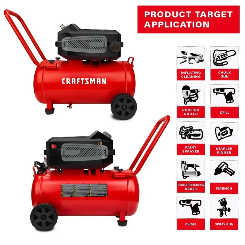 CRAFTSMAN CMXECXA0201041 10-Gallon Oil-Free Air Compressor – 1.8 HP, 175 PSI, 4.0 CFM at 90 PSI, Portable Design with Oversized Wheels