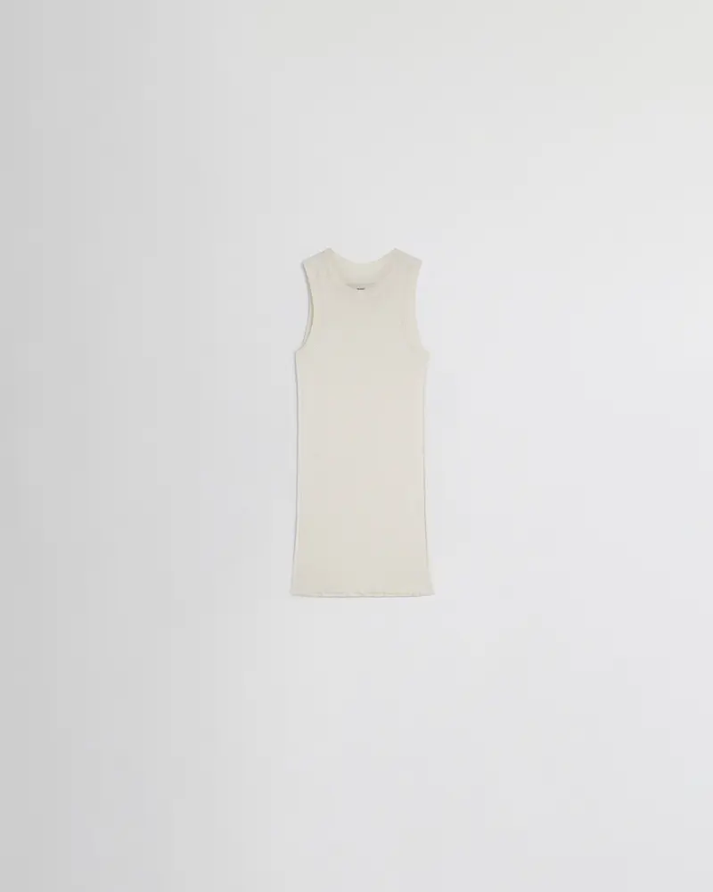 Cream Merino Wool Ribbed Tank With Elongated Silhouette