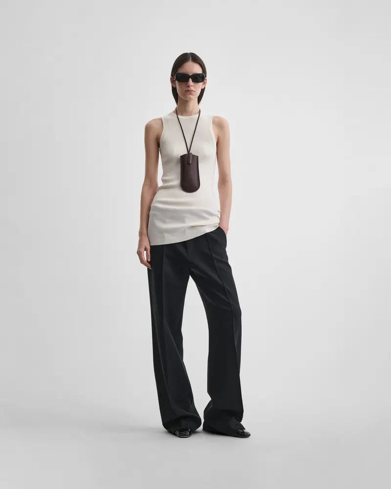 Cream Merino Wool Ribbed Tank With Elongated Silhouette