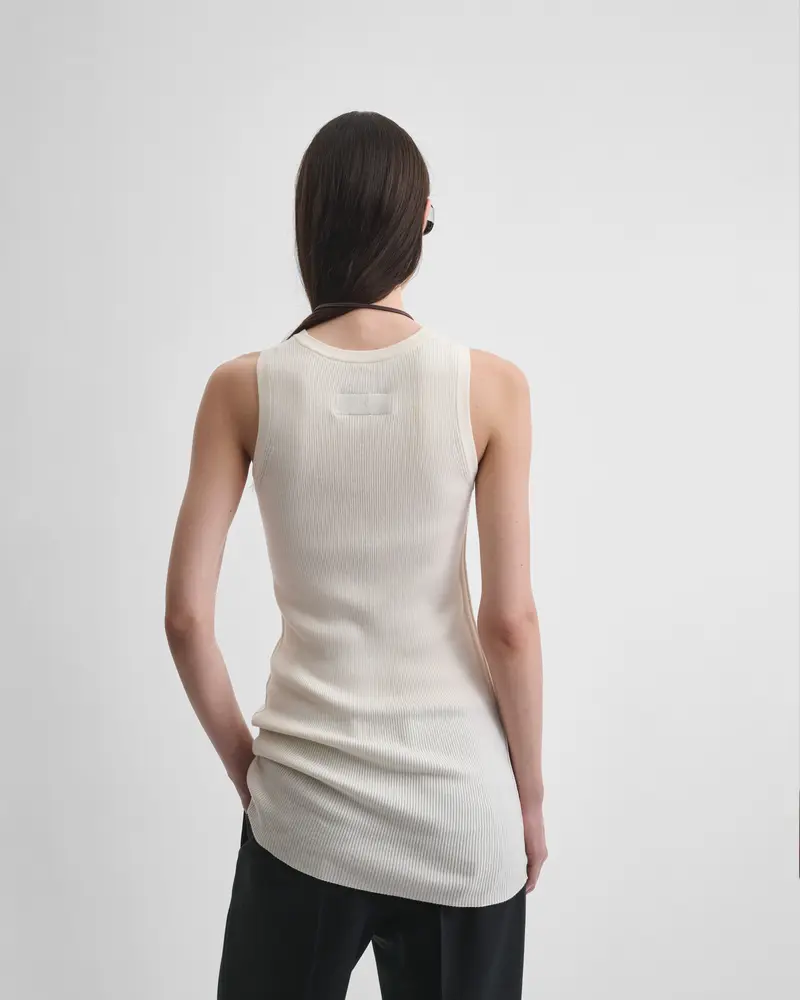 Cream Merino Wool Ribbed Tank With Elongated Silhouette