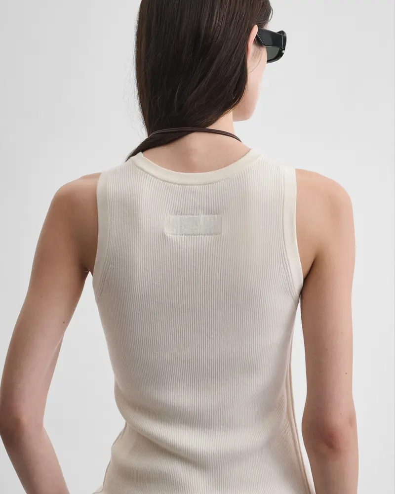 Cream Merino Wool Ribbed Tank With Elongated Silhouette
