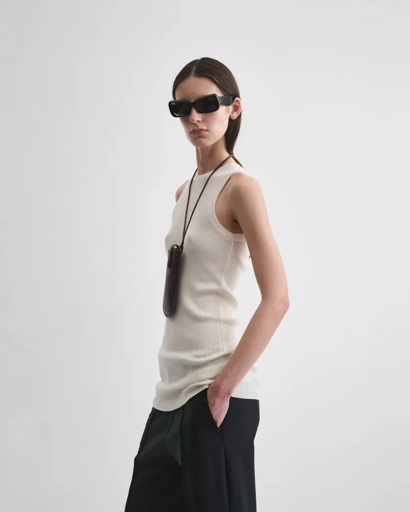 Cream Merino Wool Ribbed Tank With Elongated Silhouette