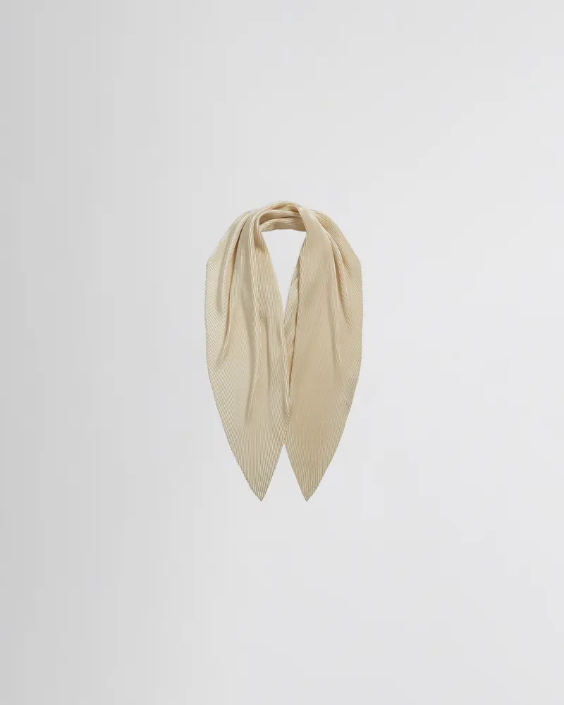 Cream Pleated Silk Scarf With Fluid Drape
