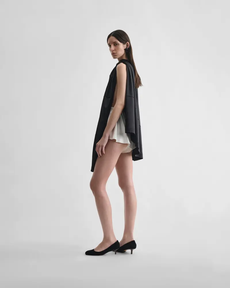 Cream Silk Liquid-Fit Shorts With Decorative Button Fly