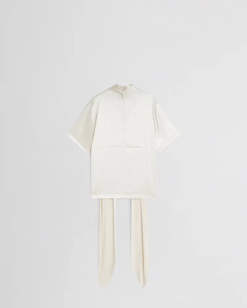 Cream Stretch Silk Detachable Scarf T-Shirt 2