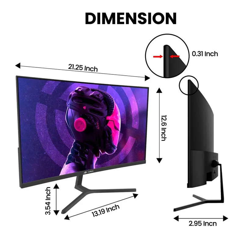 CRUA 24-Inch Curved Gaming Monitor – FHD 1080p VA Panel, 180Hz Refresh Rate, AMD FreeSync Support & Dual HDMI/DisplayPort Inputs