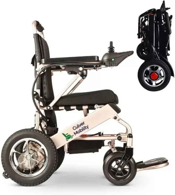 Culver Mobility FAA-Approved Lightweight Folding Power Wheelchair – Silver, 17.5" Seat Width