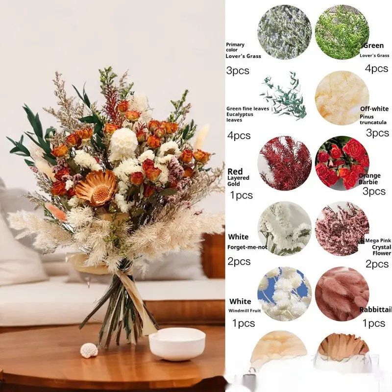 Curated Dried Flower Bouquet – Rustic-Inspired Arrangement for Mantels, Shelves, and Ceremony Backdrops