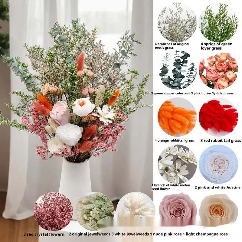 Curated Dried Flower Bouquet – Rustic-Inspired Arrangement for Mantels, Shelves, and Ceremony Backdrops