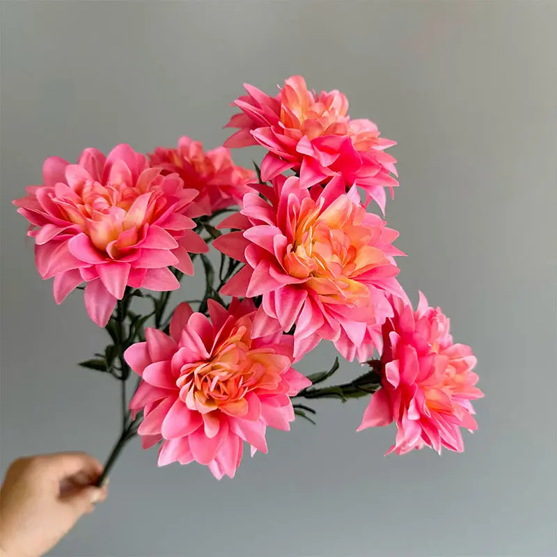 Dahlia-Focused Silk Bouquet – Compact Mixed Arrangement with Roses and Peonies for Desktop Display