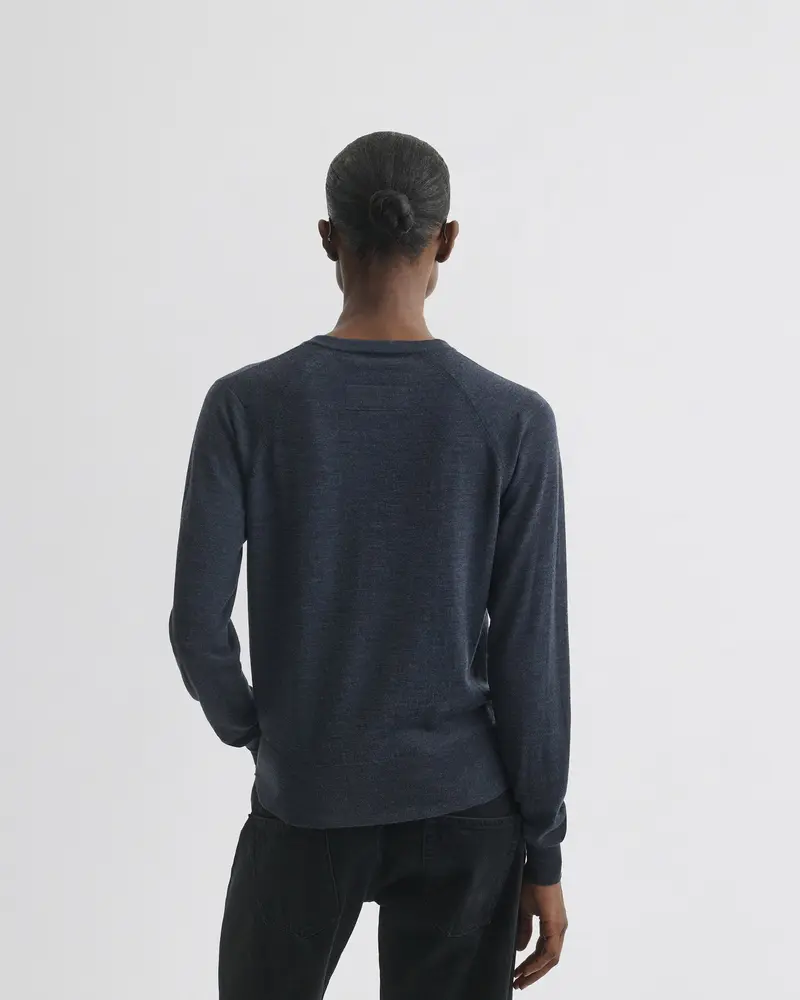 Dark Blue Mélange Merino Wool V-Neck Jumper