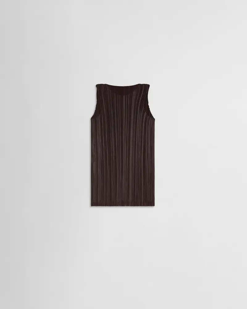 Dark Brown Laminated Polyester Razor-Pleat Tank Top