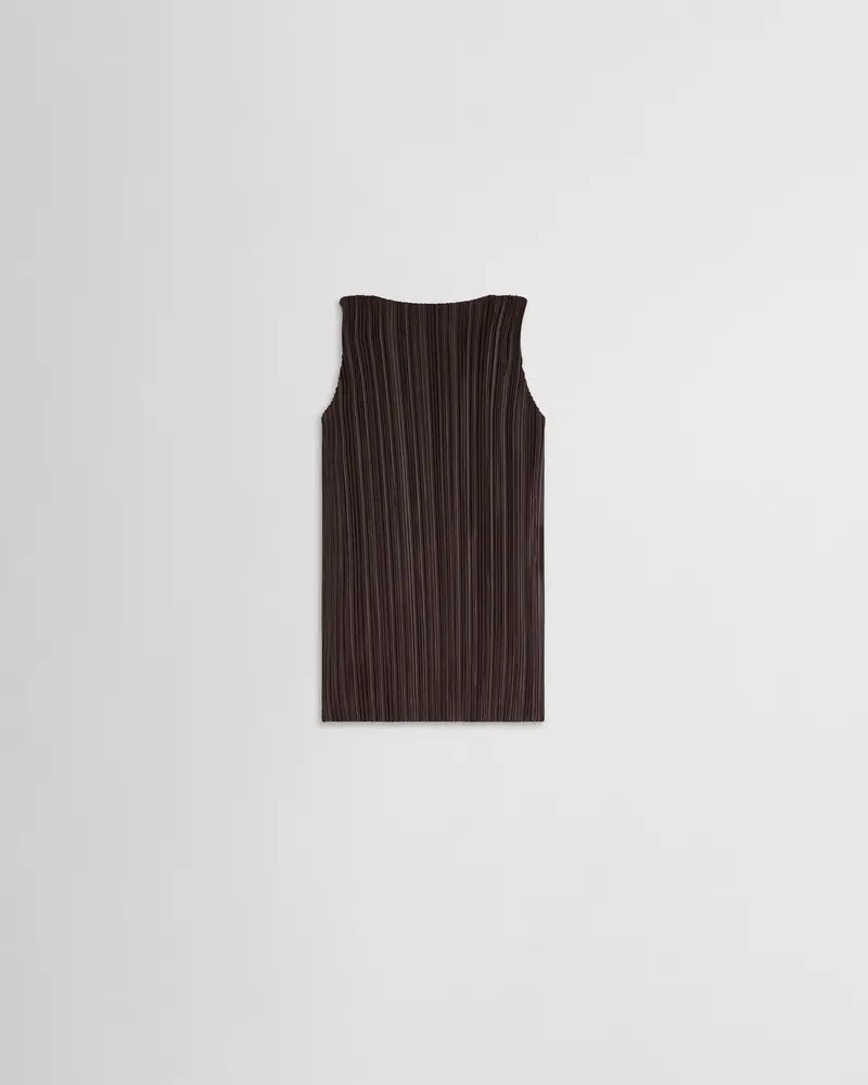 Dark Brown Laminated Polyester Razor-Pleat Tank Top 2