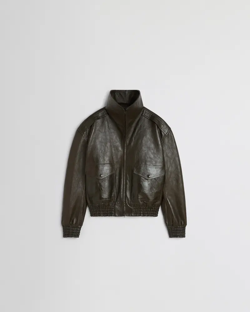 Dark Emerald Leather Aviator Jacket