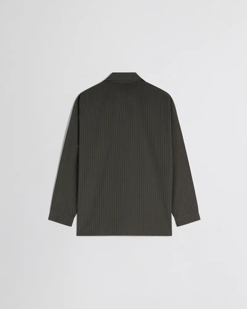 Dark Khaki Pinstripe Pyjama Shirt With Textured Sleeve Detail 2