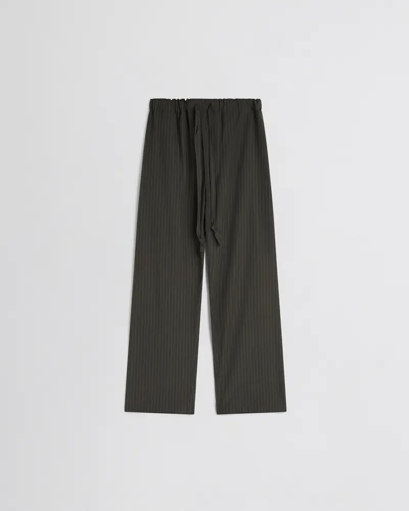 Dark Khaki Pinstripe Pyjama Trousers With Soft Cotton Finish