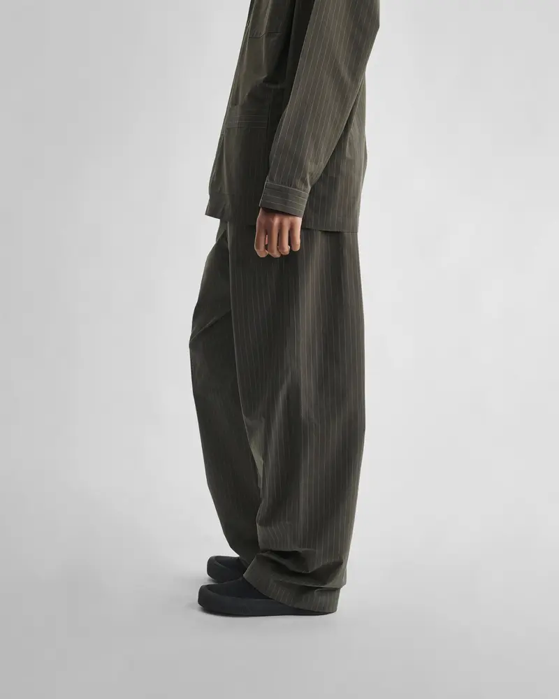 Dark Khaki Pinstripe Pyjama Trousers With Soft Cotton Finish