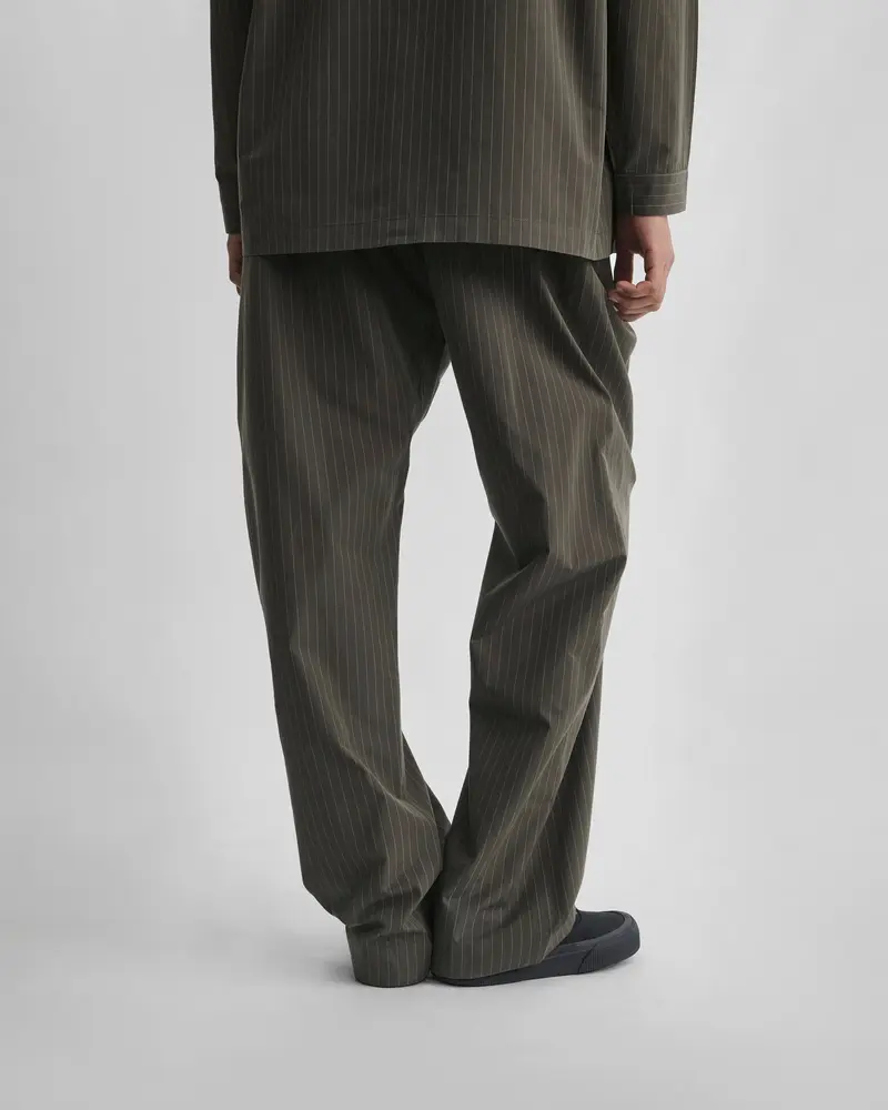Dark Khaki Pinstripe Pyjama Trousers With Soft Cotton Finish