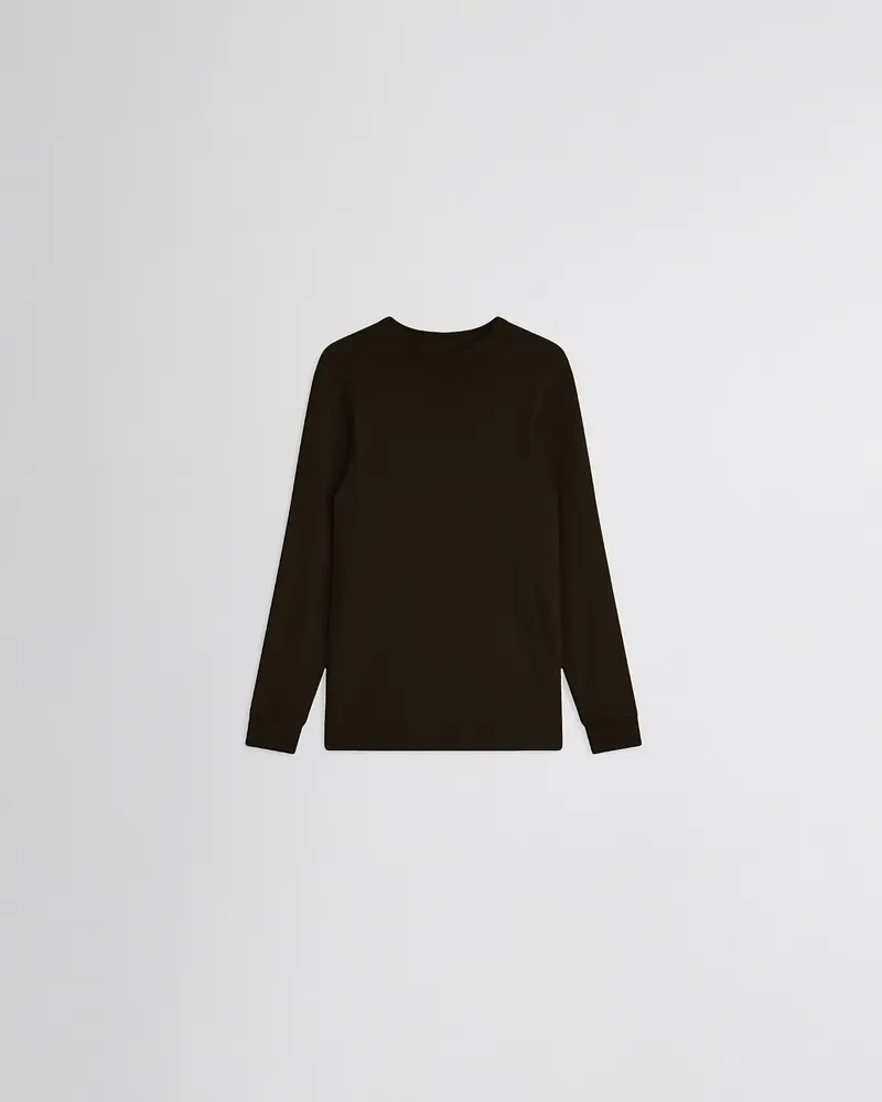 Dark Khaki Wool Ribbed Long-Sleeve Crewneck Sweater