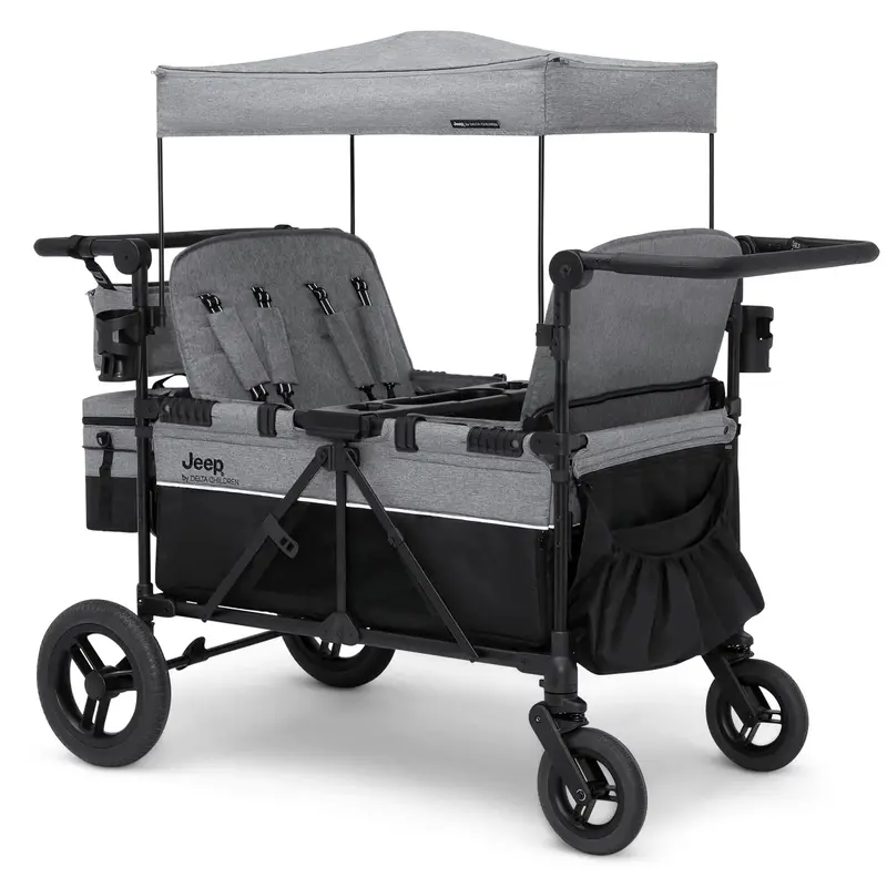 Delta Children Jeep Wrangler-Themed 4-Seat Stroller Wagon – Ride-On Family Transport