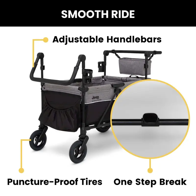 Delta Children Jeep Wrangler-Themed 4-Seat Stroller Wagon – Ride-On Family Transport
