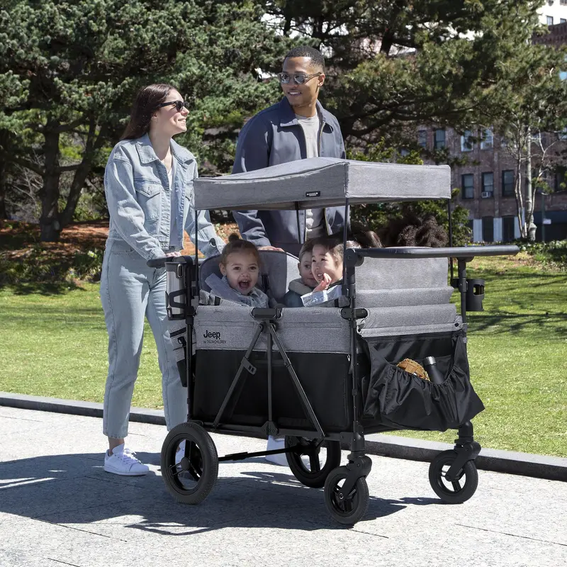 Delta Children Jeep Wrangler-Themed 4-Seat Stroller Wagon – Ride-On Family Transport