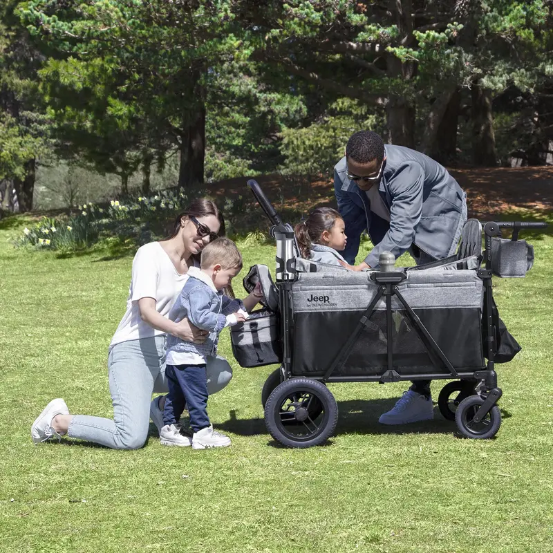 Delta Children Jeep Wrangler-Themed 4-Seat Stroller Wagon – Ride-On Family Transport