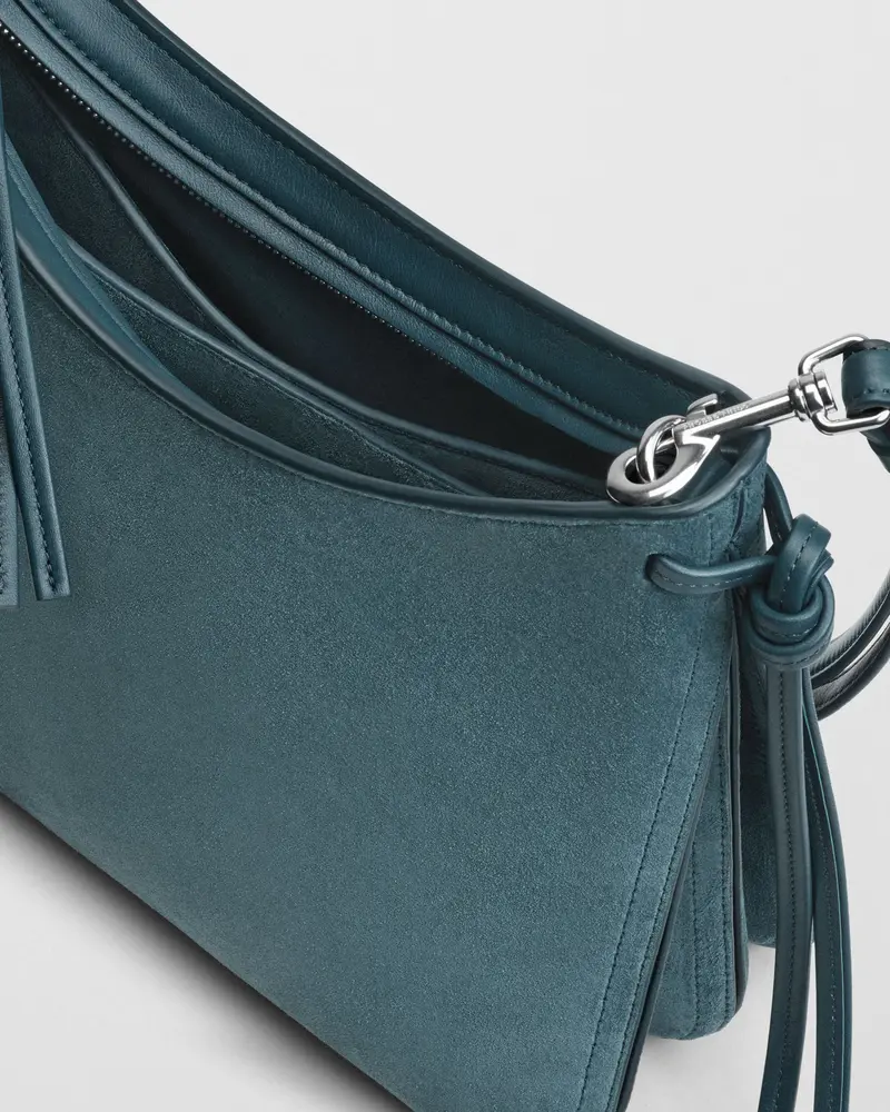 Denim Blue Suede Small Gig Bag With Zip Closure