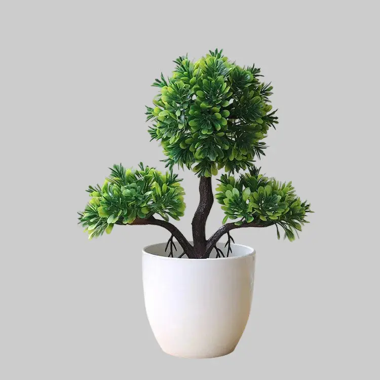 Desk-Sized Artificial Bonsai – Potted Plastic Tree Enhanced with Silk Floral Accents