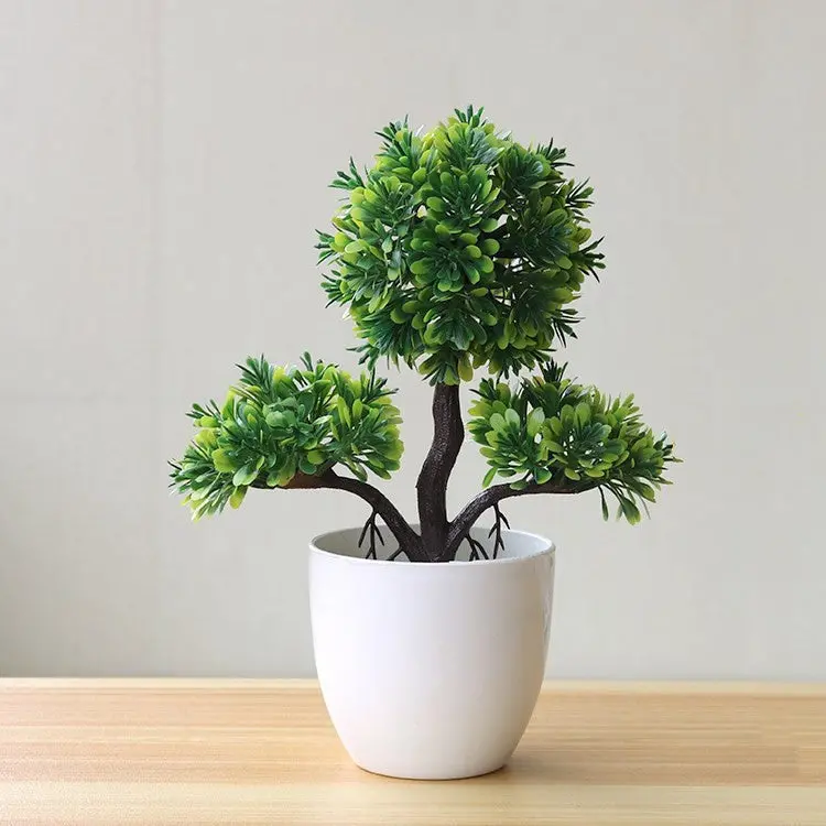 Desk-Sized Artificial Bonsai – Potted Plastic Tree Enhanced with Silk Floral Accents 2