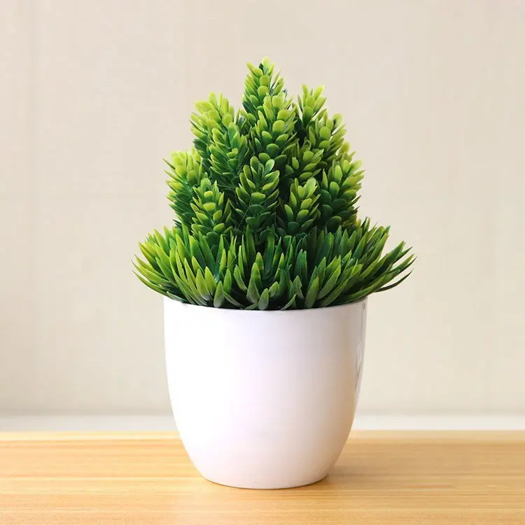 Desk-Sized Artificial Bonsai – Potted Plastic Tree Enhanced with Silk Floral Accents