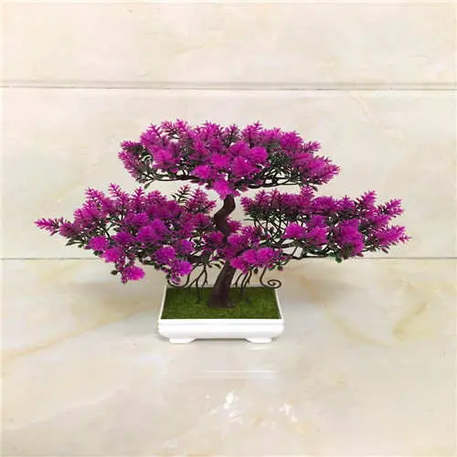 Desk-Sized Artificial Bonsai – Potted Plastic Tree Enhanced with Silk Floral Accents