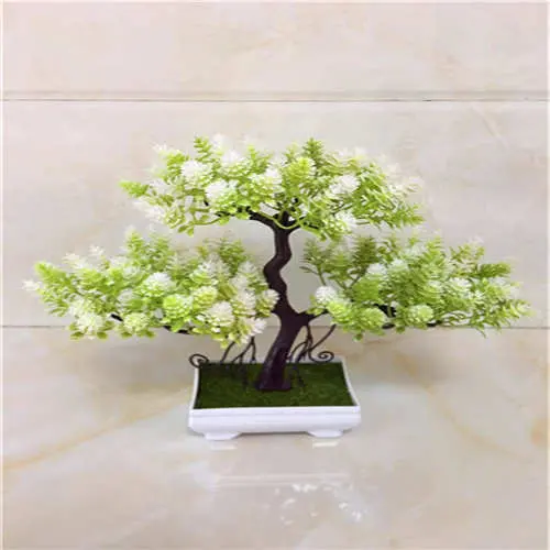 Desk-Sized Artificial Bonsai – Potted Plastic Tree Enhanced with Silk Floral Accents