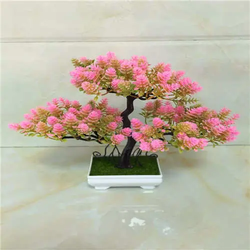 Desk-Sized Artificial Bonsai – Potted Plastic Tree Enhanced with Silk Floral Accents