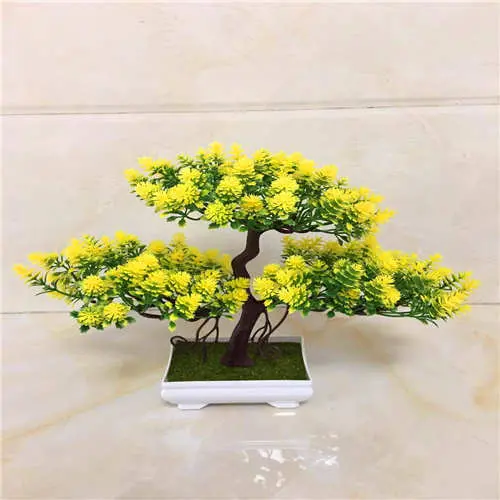 Desk-Sized Artificial Bonsai – Potted Plastic Tree Enhanced with Silk Floral Accents