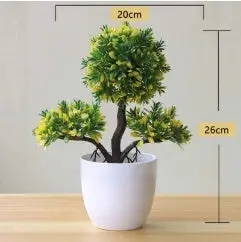 Desk-Sized Artificial Bonsai – Potted Plastic Tree Enhanced with Silk Floral Accents
