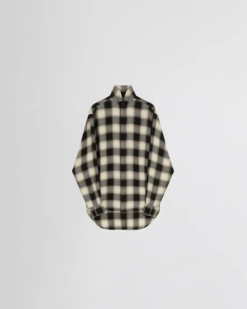 Detachable-Collar Tuxedo Shirt In Black-Beige Ombré Check