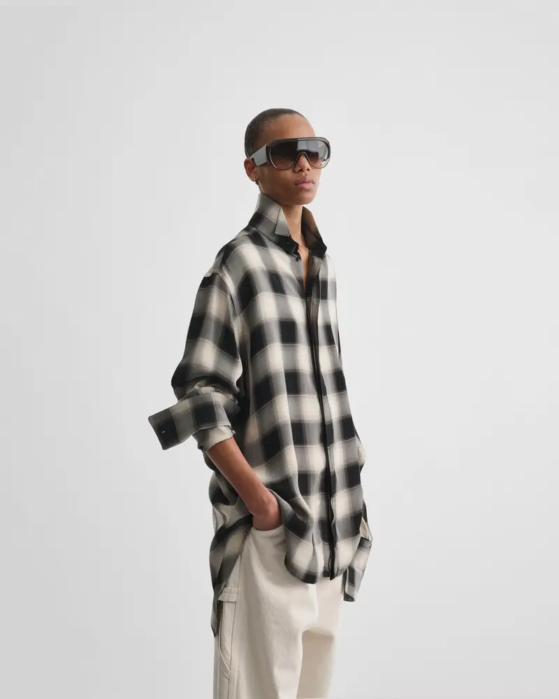 Detachable-Collar Tuxedo Shirt In Black-Beige Ombré Check