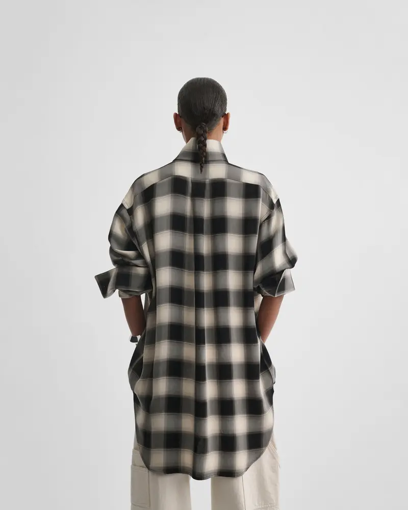 Detachable-Collar Tuxedo Shirt In Black-Beige Ombré Check