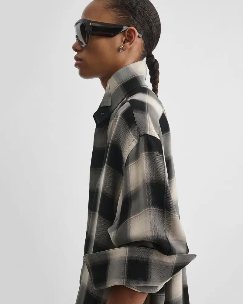 Detachable-Collar Tuxedo Shirt In Black-Beige Ombré Check