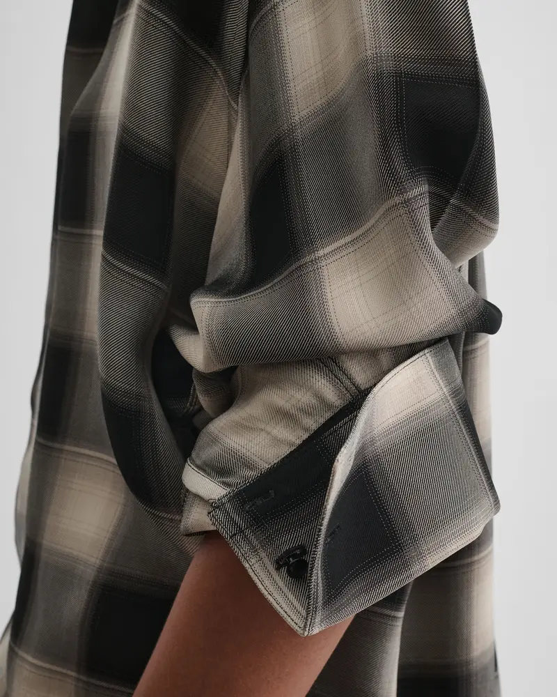 Detachable-Collar Tuxedo Shirt In Black-Beige Ombré Check