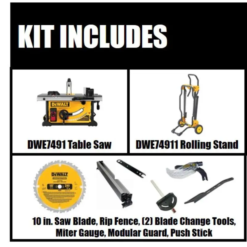 DEWALT DWE7491RS 15-Amp 10-Inch Job Site Table Saw with Rolling Stand