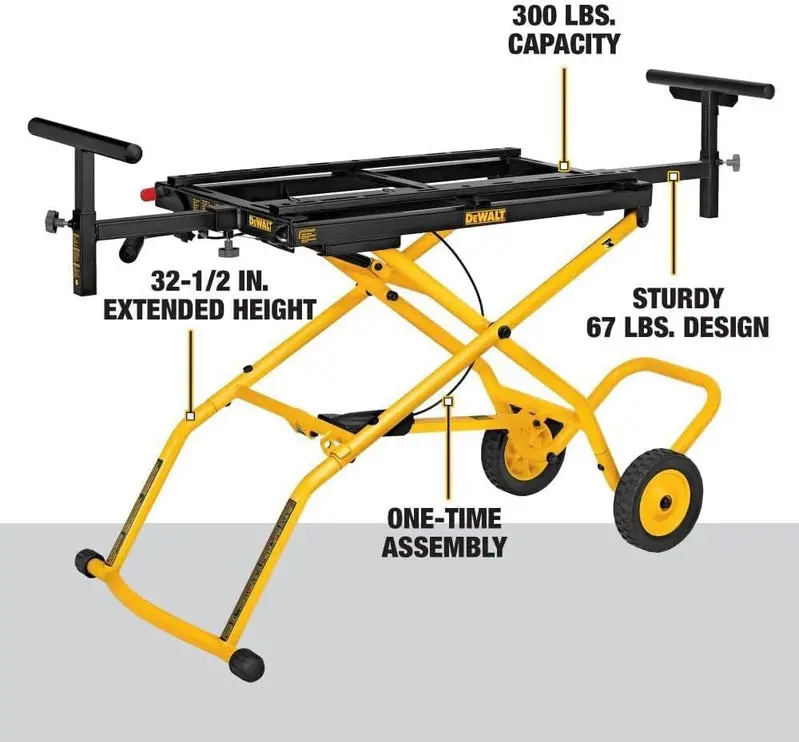 DEWALT DWX726 Rolling Miter Saw Stand – Adjustable Height, Locking Wheels, and Stable Support for Precision Cutting