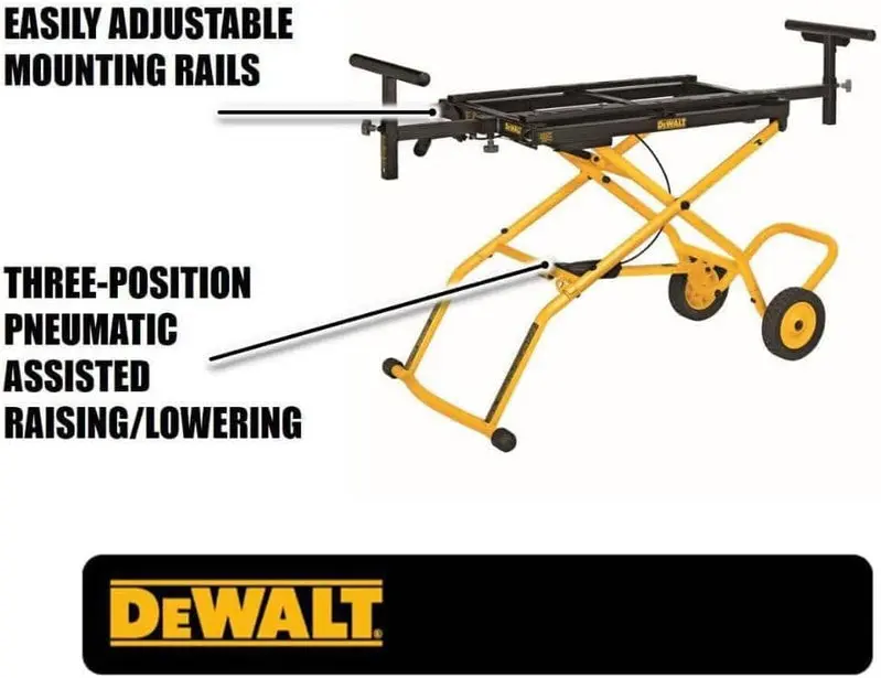 DEWALT DWX726 Rolling Miter Saw Stand – Adjustable Height, Locking Wheels, and Stable Support for Precision Cutting