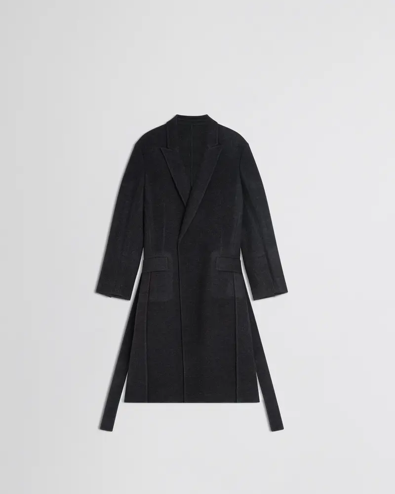 Double-Faced Anthracite Wool Robe Coat With Belt Closure