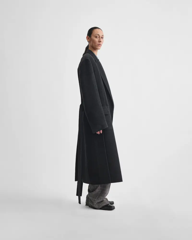 Double-Faced Anthracite Wool Robe Coat With Belt Closure